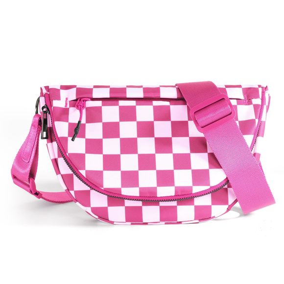 Checkered Crossbody Messenger Bag, Black And White Pattern, Adjustable :[ - Picture 1 of 6
